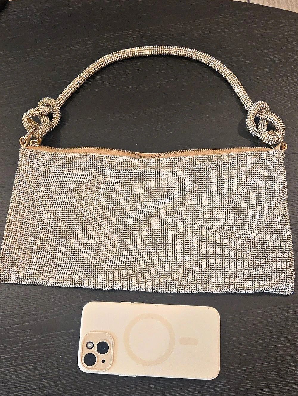Express Rhinestone Knot Strap Slouch Bag Silver